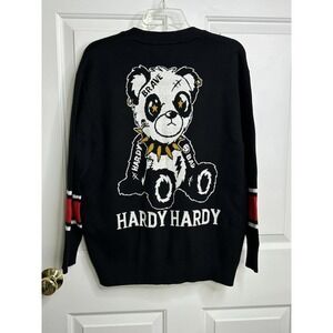 HARDY HARDY Women's Cardigan  Medium Black Red White Panda Bedazzled + Graphic